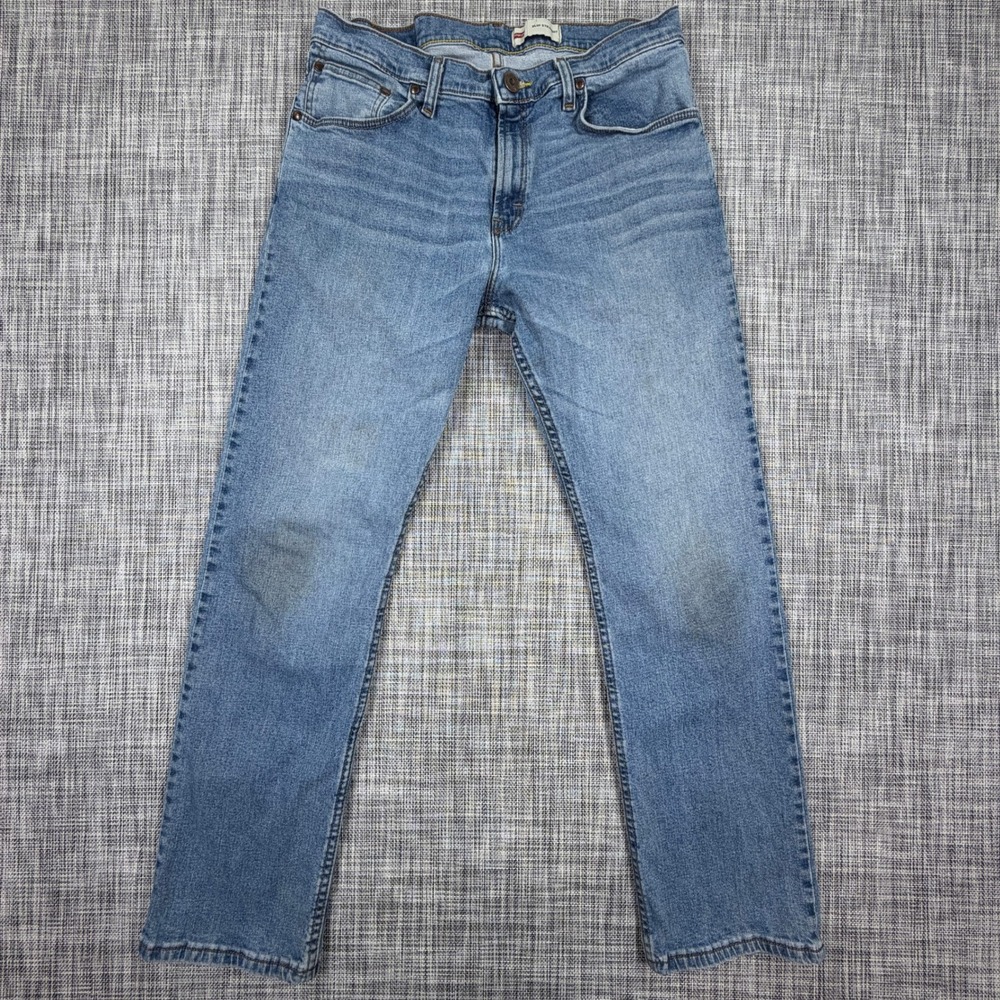 Wrangler Mens Slim Straight Jeans 33x30 Blue Cotton Stretch Denim Medium Wash